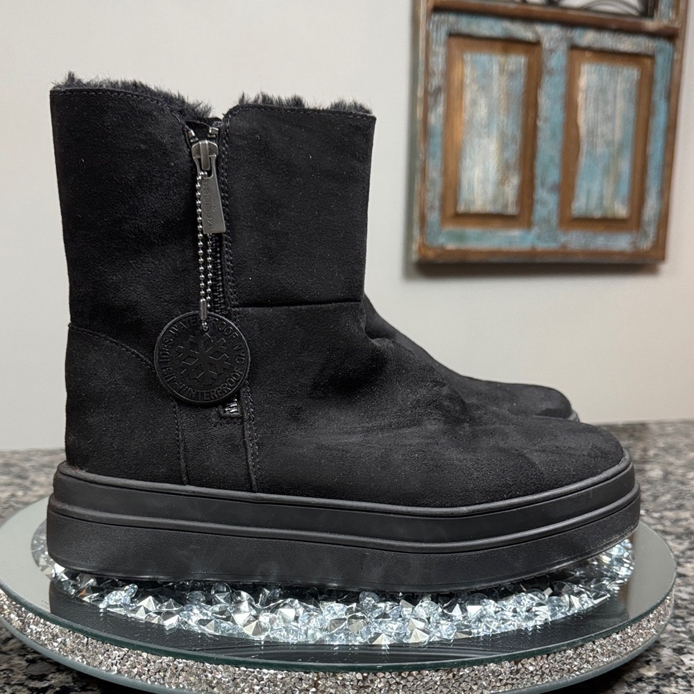 J Slides suede leather waterproof Black Winter ankle Boots NEW 8.5
